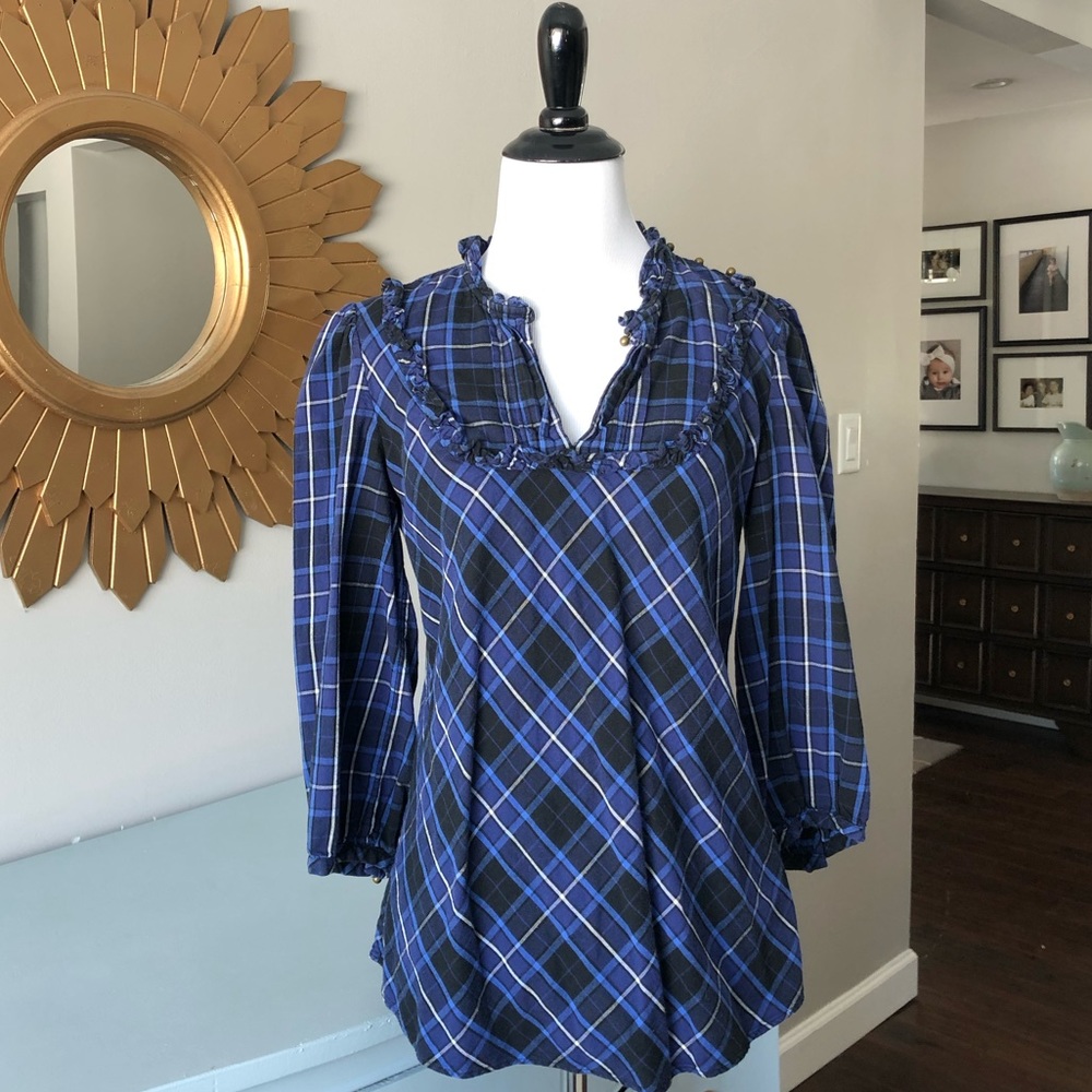 Banana Republic Blue Plaid 3/4 sleeve top blouse